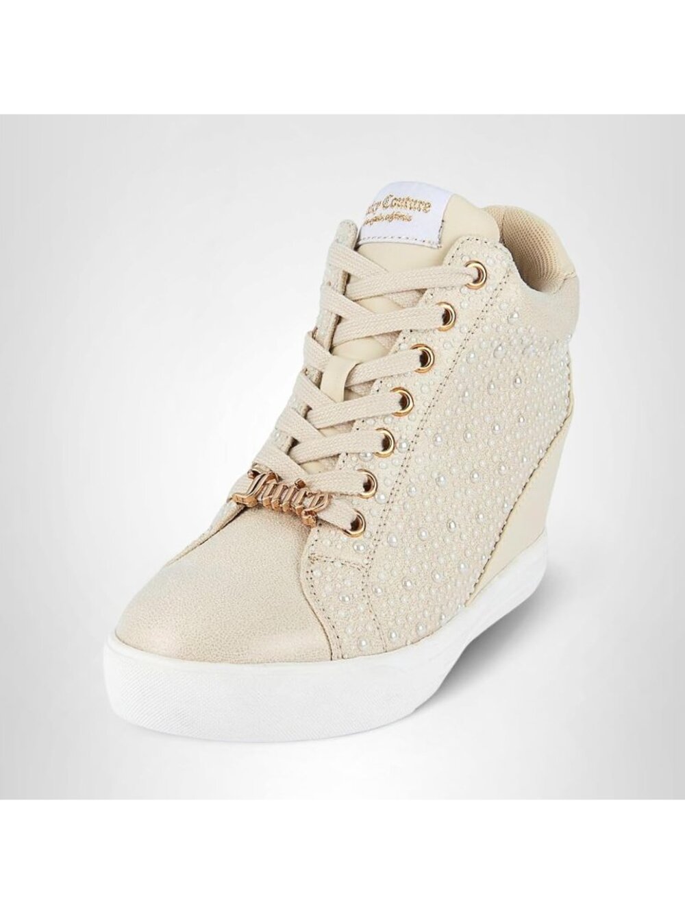 Women's Jiggle Ivory/Pearl Faux Leather Platform Wedge High-Top Fashion Sneakers